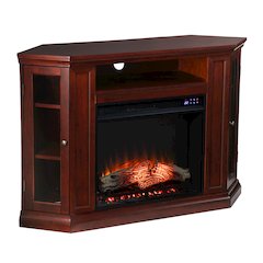 Claremont Electric Corner Touch Screen Fireplace Storage in Brown Color