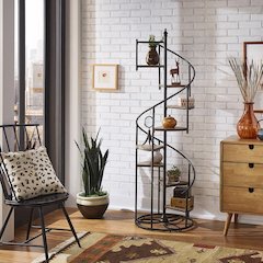 Black Finish Metal Spiral Staircase Display Shelf