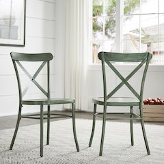 Set of 2, Antique Sage Finish Metal Dining Chair