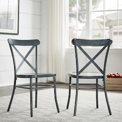 Set of 2, Antique Denim Finish Metal Dining Chair