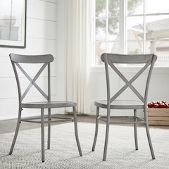 Set of 2, Antique Grey Finish Metal Dining Chair