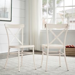 Set of 2, Antique White Finish Metal Dining Chair