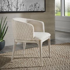 White Finish Beige Heathered Dining Chair