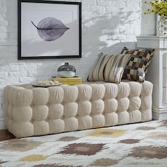 Beige Linen 58" L Tufted Bench