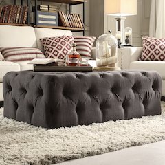 Dark Grey Linen Rectangular Tufted Ottoman