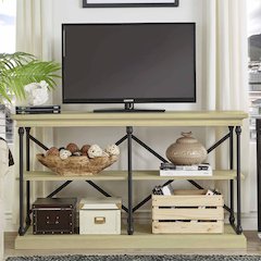 Ivory White Finish X-Back Sofa Table TV Stand