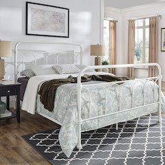 Antique White Finish Powder Coat Metal Queen Bed