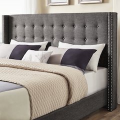 Dark Grey Linen Eastern King Wingback Headboard