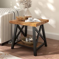 Oak Finish End Table With Shelf