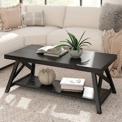Black Finish Coffee Table With Shelf