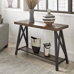 Brown Finish Sofa Table With Shelf