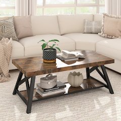 Brown Finish Coffee Table With Shelf