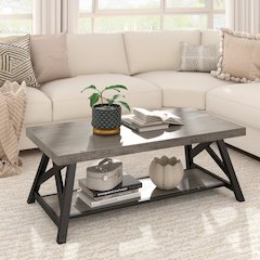 Grey Finish Coffee Table With Shelf