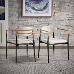 Set of 2, Two-Tone Amber Dust & Black Metal Light Beige Dining Chair