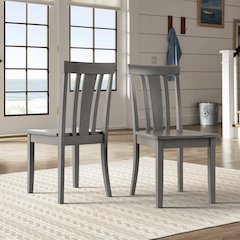Set of 2, Antique Grey Finish Slat Back Side Chair