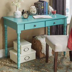 Marine Green Finish Writing Desk With Helix Legs