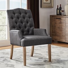 Light Distressed Natural Finish Dark Grey Linen Tufted Dining Chair
