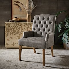 Light Distressed Natural Finish Grey Polished Microfiber Tufted Dining Chair