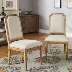 Set of 2, Beige Linen Dining Chair