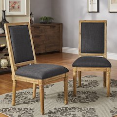 Set of 2, Dark Grey Linen Dining Chair