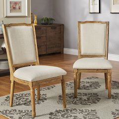 Set of 2, Beige Linen Dining Chair