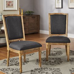 Set of 2, Dark Grey Linen Dining Chair