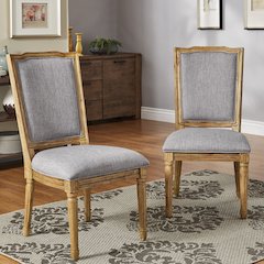 Set of 2, Grey Linen Dining Chair