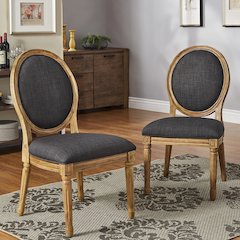 Set of 2, Dark Grey Linen Round Back Dining Chair