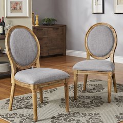 Set of 2, Grey Linen Round Back Dining Chair