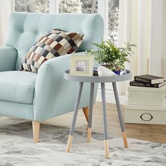 Frost Grey Finish Round Tray End Table