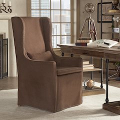 Brown Cotton Fabric Chair Cover & Beige Linen Wingback Parson Chair