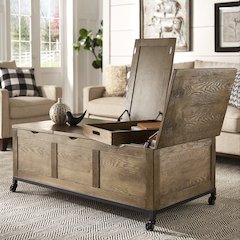 Trunk Rectangular Coffee Table With 1 Tray & Iron Casters