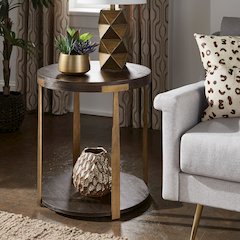 Espresso Finish Antique Brass T-Brace End Table