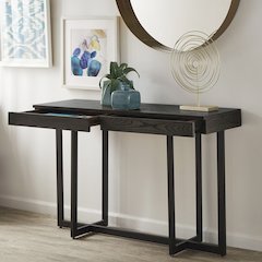 Black Finish Sofa Table With 2 Drawers