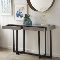 Grey Finish Sofa Table With 2 Drawers