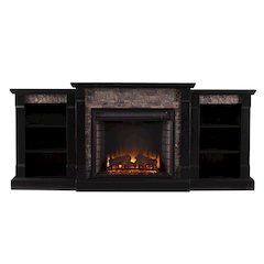 Gallatin Electric Fireplace with Bookcases - Black with Black River Faux Stone