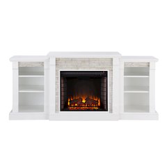 Gallatin Electric Fireplace with Bookcases – White with White Faux Stone