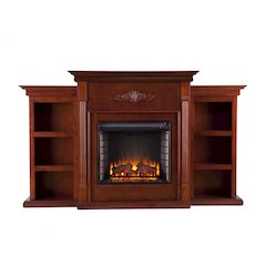 Tennyson Electric Fireplace with Bookcases - Mahogany