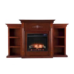 Tennyson Touch Screen Electric Fireplace with Bookcases - Mahogany