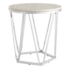 Luna Round Faux Stone End Table in Silver Color
