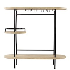 Dagney Wine/Bar Table with Glassware Storage – Natural and Black Finish