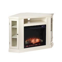 Claremont Electric Corner Touch Screen Fireplace Storage in White Color