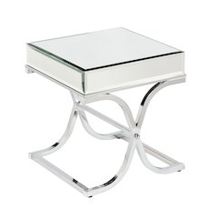 Ava Mirrored End Table - Chrome in Silver Color