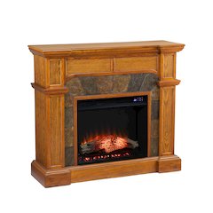 Corner Convertible Electric Fireplace with Touch Screen in Brown Color