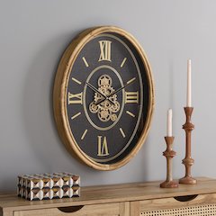 Effi Oval Roman 4 Number Gear Clock/Black/Gold