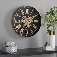 Thatcher Roman Gear Clock/Black/Gold