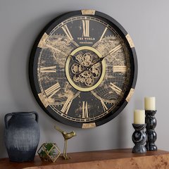 Ephersyn World Gear Wall Clock/Black/Gold