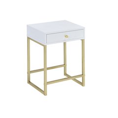 Coleen Accent Table White & Brass