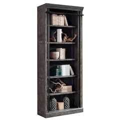 8-Foot Tall Wood Bookcase, 5 Adjustable Shelves, Ringed Steel Frame, Gray Wood