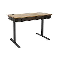 Executive Electric Sit/Stand Desk, Solid Plank Top, 4 Programable Heights, Brown